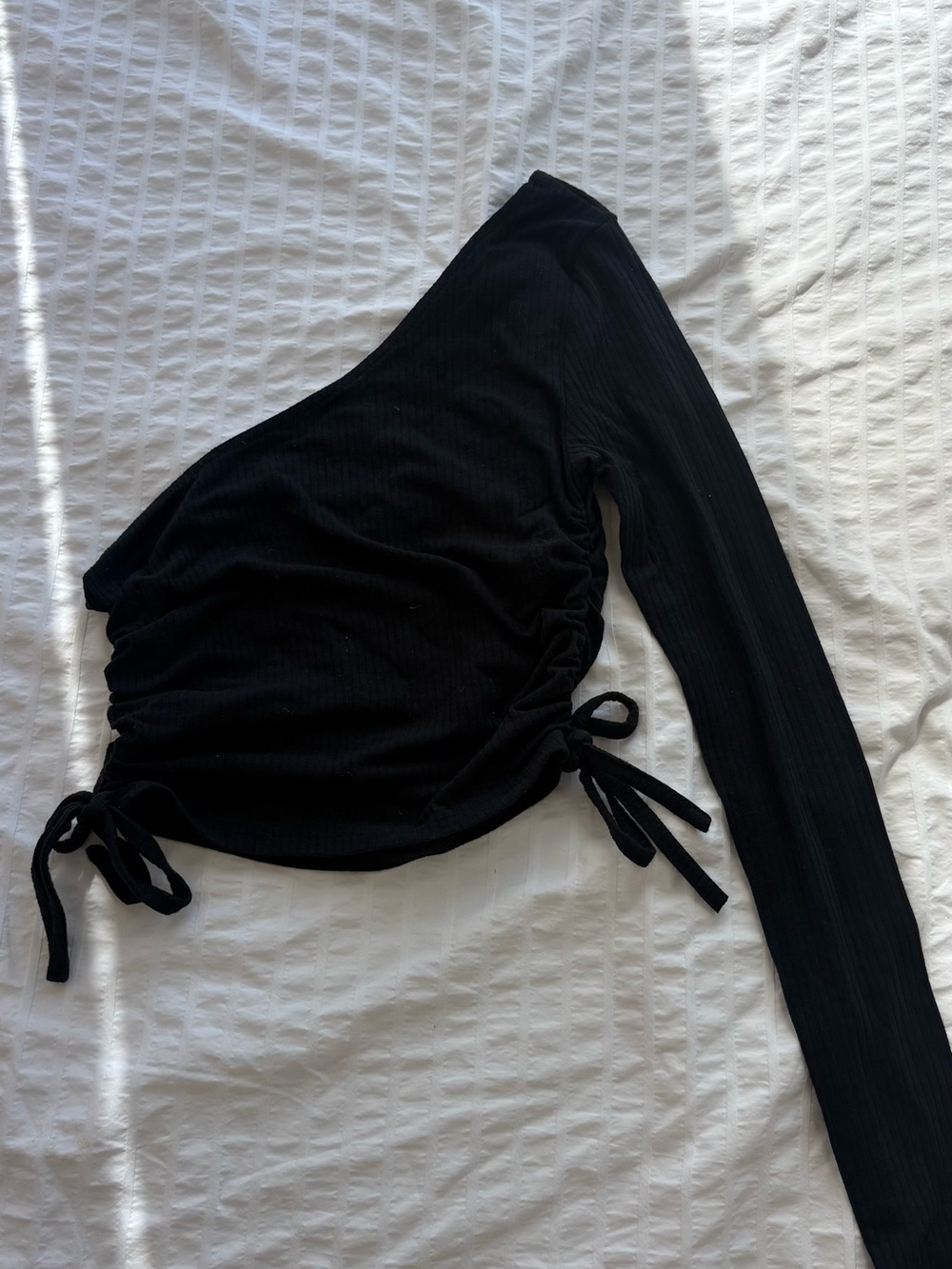 Black One-Shoulder Long Sleeve Top - small